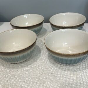 Laurie Gates California Design Glazed Stoneware Cream Brown Blue Bowls set of 4